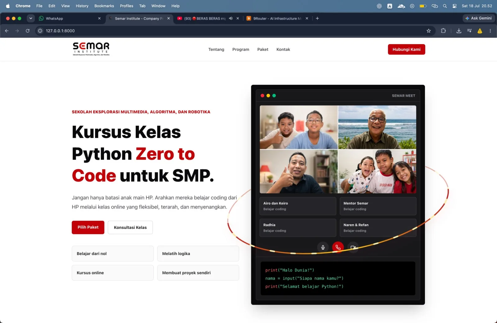 Tampilan project Semar Institute